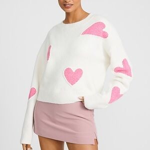 Express Heart Graphic Crew Neck Sweater
